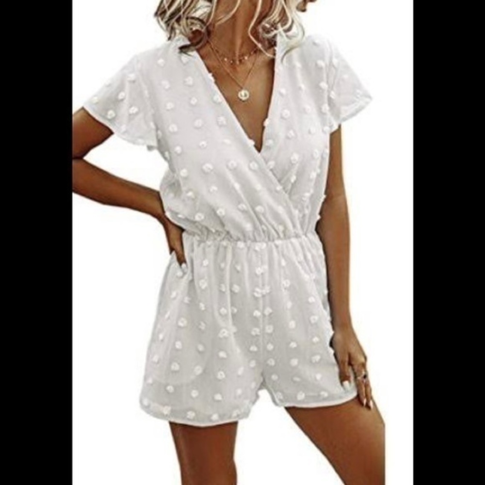 BTFBM V-Neck Short Sleeve Elastic Waist Romper
